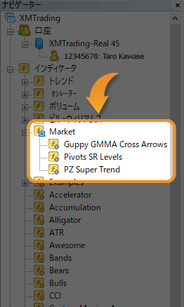 ナビゲータのMarketフォルダ