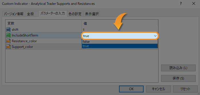 高値・安値インジケータのパラメータ