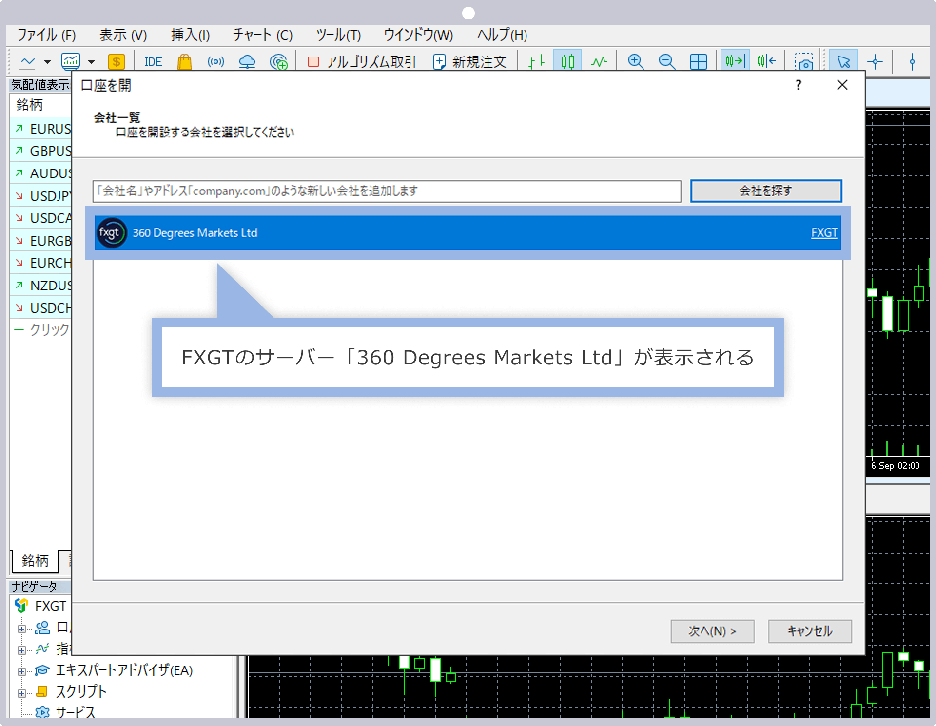 FXGTサーバーの表示