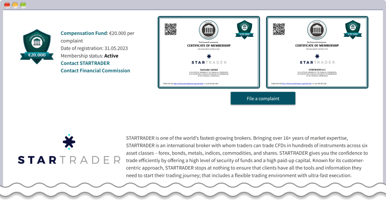 STARTRADERのTFC加盟証書