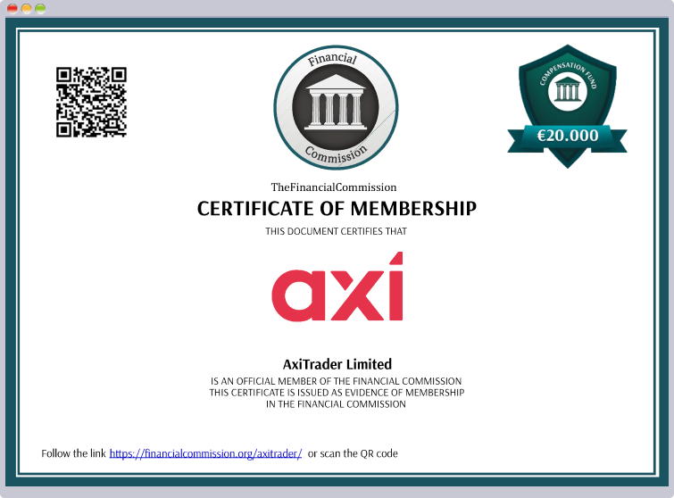 AxiのFinancial Commission加盟証明書