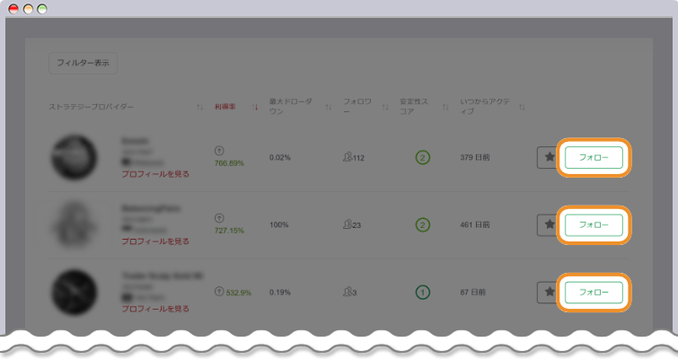ストラテジープロバイダーを選択してフォローする