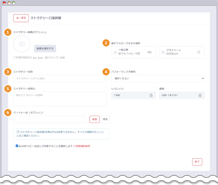 ストラテジー口座の内容を入力