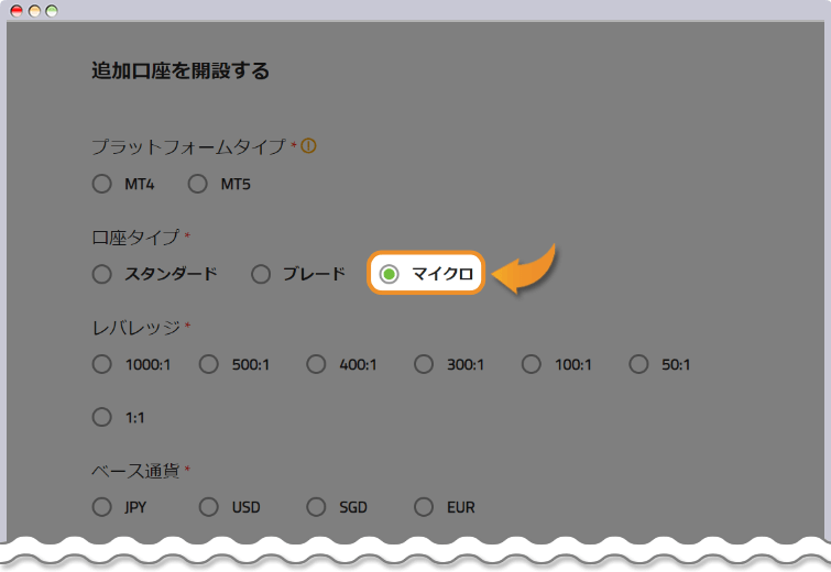 口座タイプでマイクロを選択