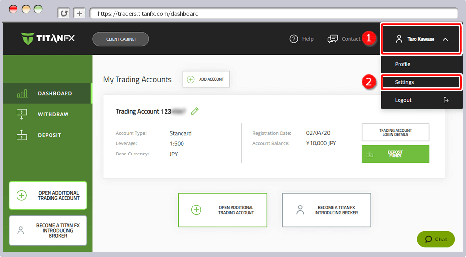 クライアントキャビネット画面