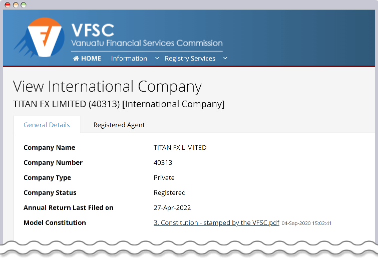 Titan FXのVFSCライセンス