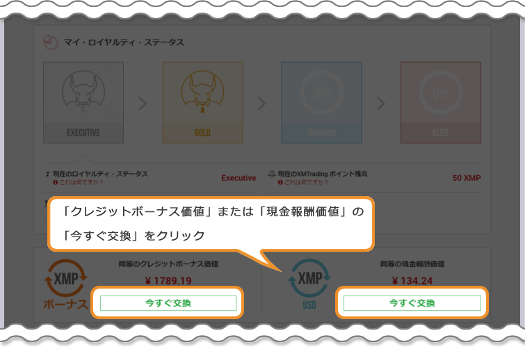XM マイ・ロイヤルティ・ステータスページ