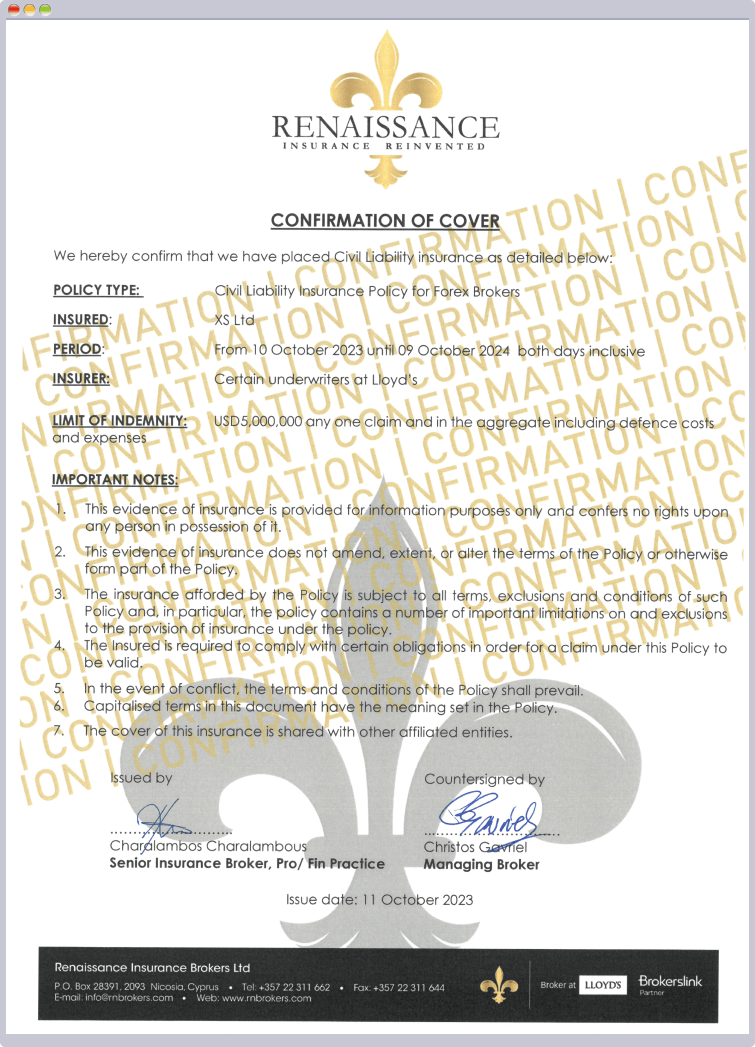 XS.com ブローカー補償保険