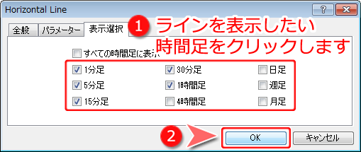MetaTrader4 ラインのプロパティ「表示選択」画面2
