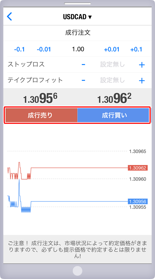 「オーダーの発注」パネル 注文画面