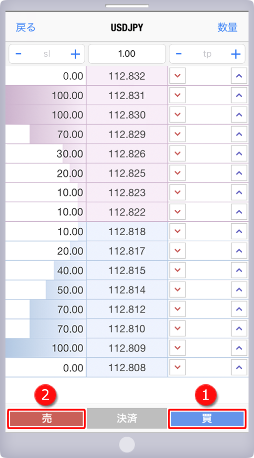 板情報画面 注文設定