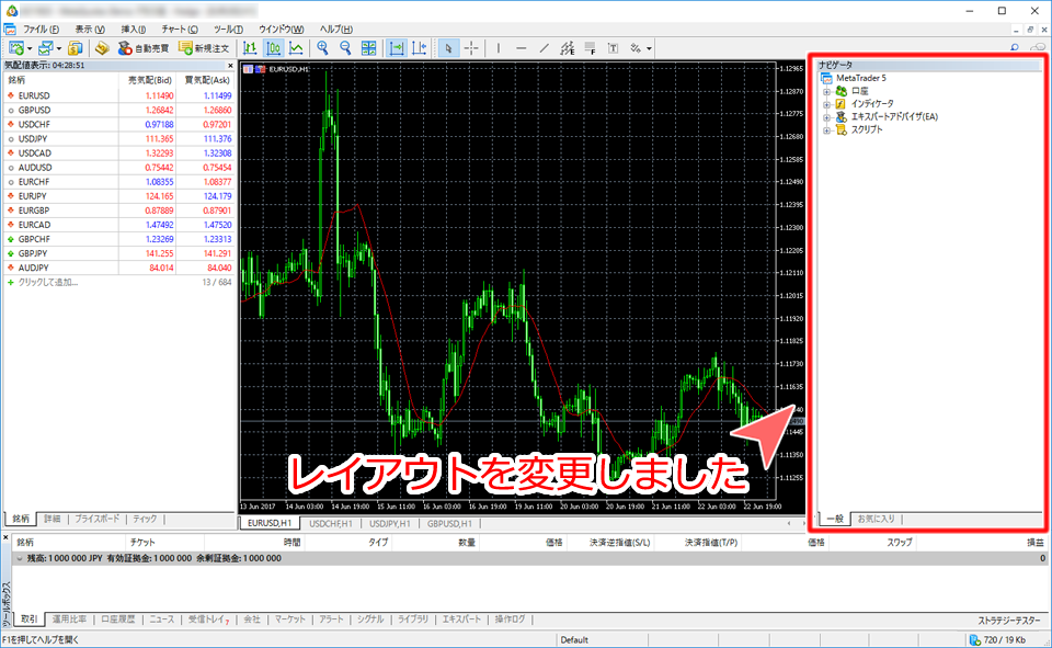 ウインドウレイアウト変更完了画面