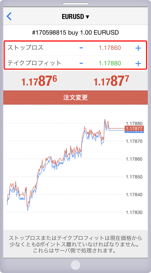 ストップロス・テイクプロフィット設定画面