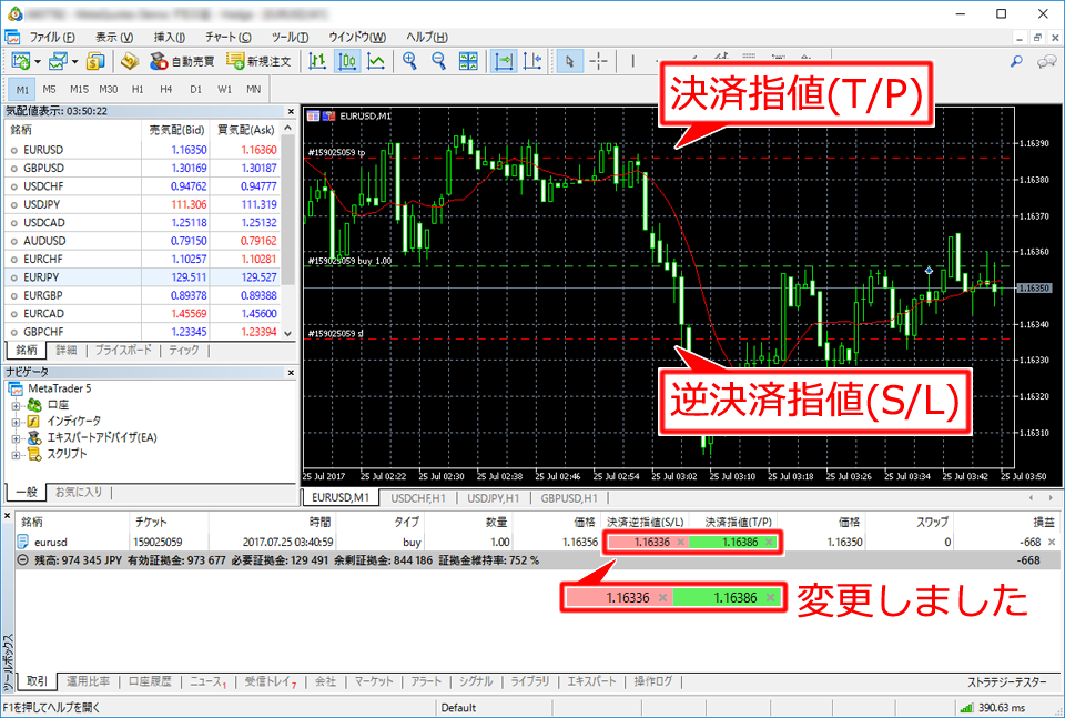 MetaTrader5 取引画面