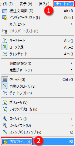 メニューバーからのプロパティ選択画面